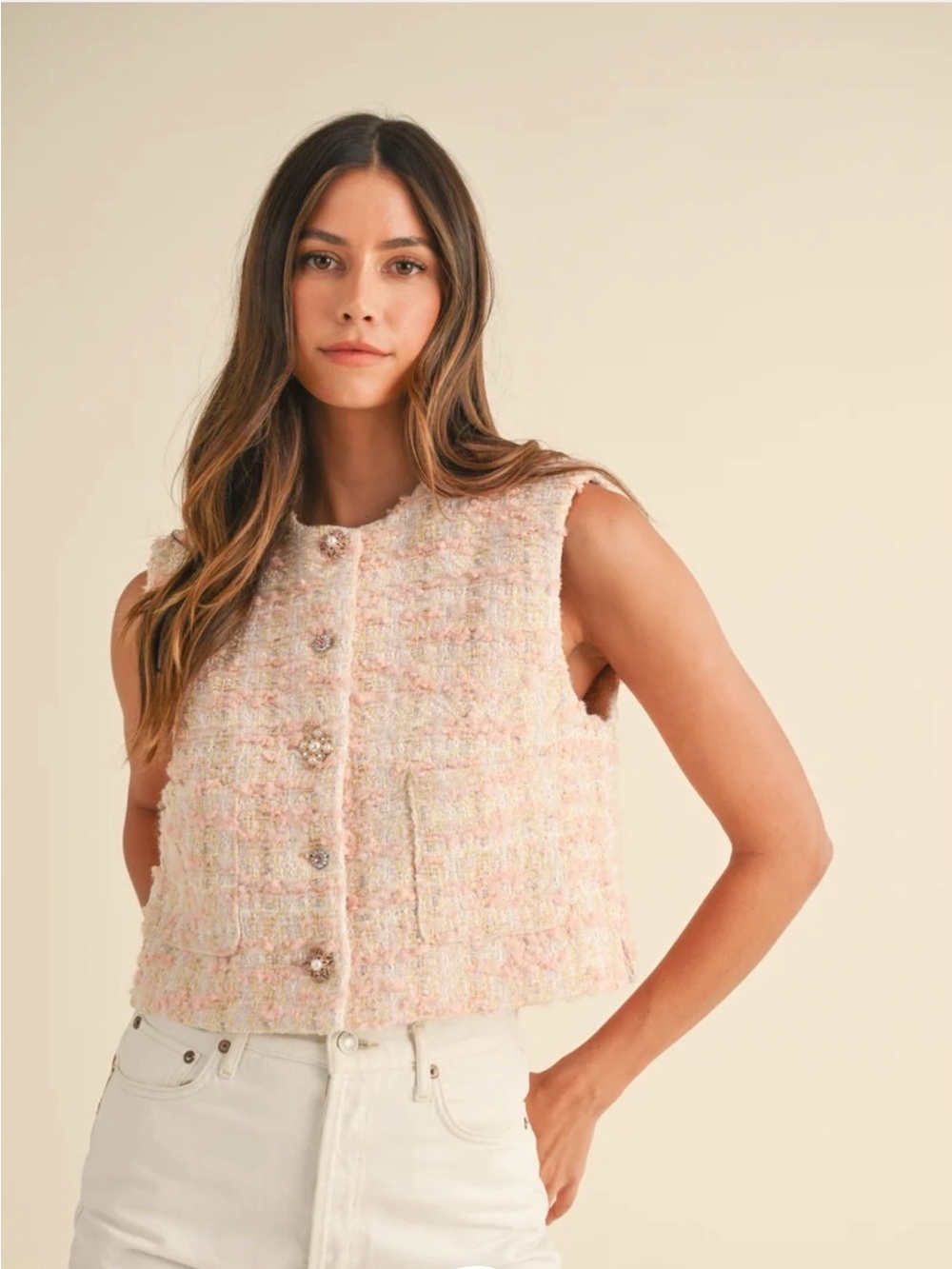 NWT Mable Chantal Tweed Vest Pink